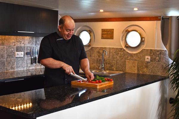 Chef Mike Crowson aboard luxury hotel barge, Finesse