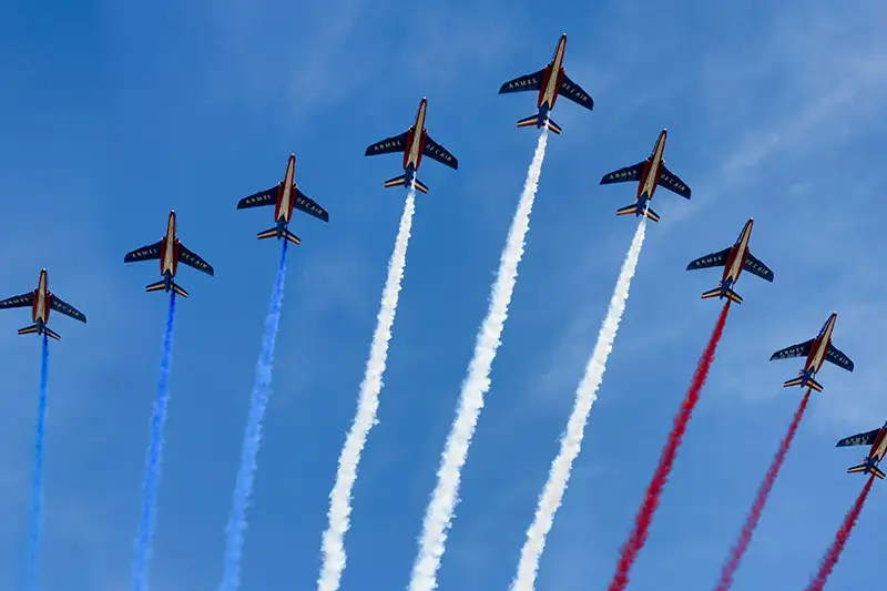 Bastille Day jets in France flag colours