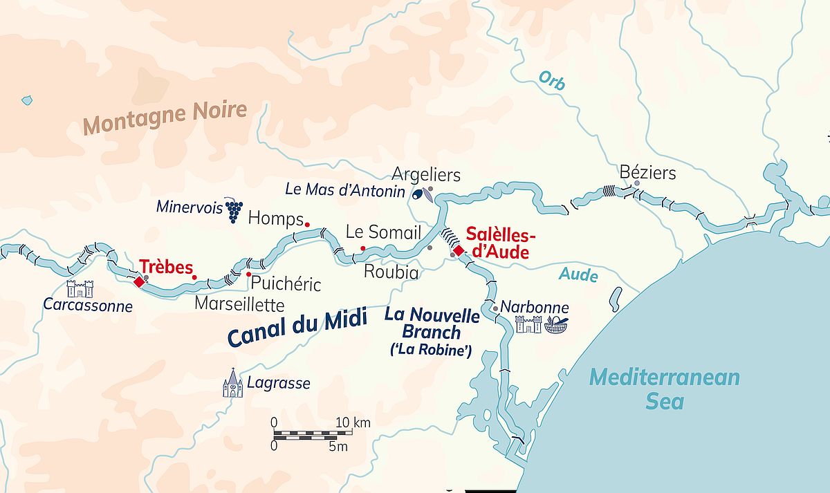 Enchante Canal du Midi Cruise Route Map