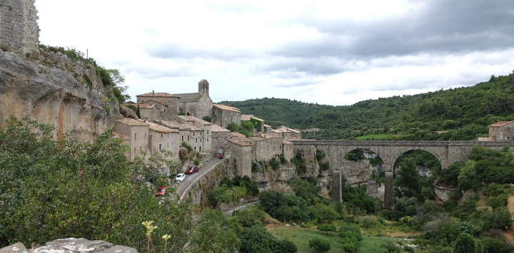 The village of Minerve an ancient collection of buildings with roman bridge