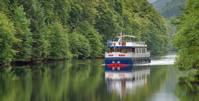 The Spirit of Scotland luxury hotel barge cruising the Caledonian Canal
