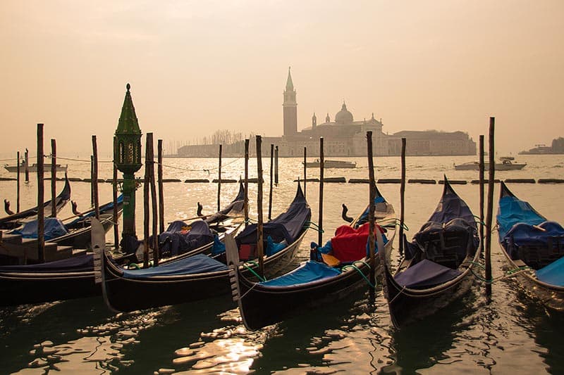 Venice gondolas at dusk