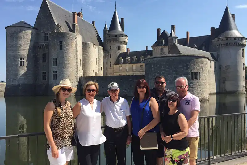 Château de Sully-sur-Loire with hotel barge Renaissance clients, Alison Ross and family