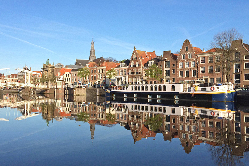 Luxury hotel barge Panache in Holland during the Spring