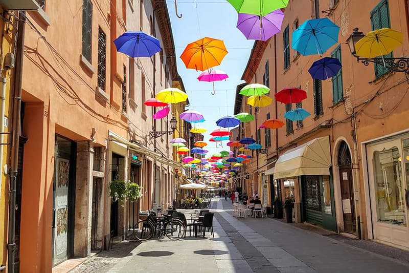 Umbrella installation in Ferrara, Italy