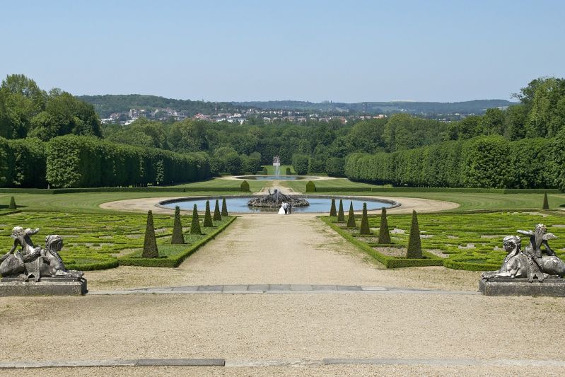 Ornate Gardens and Fountain near Marne River