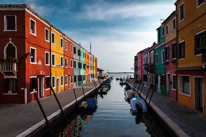 The fishing village of Burano which is visited aboard hotel barge La Bella Vita
