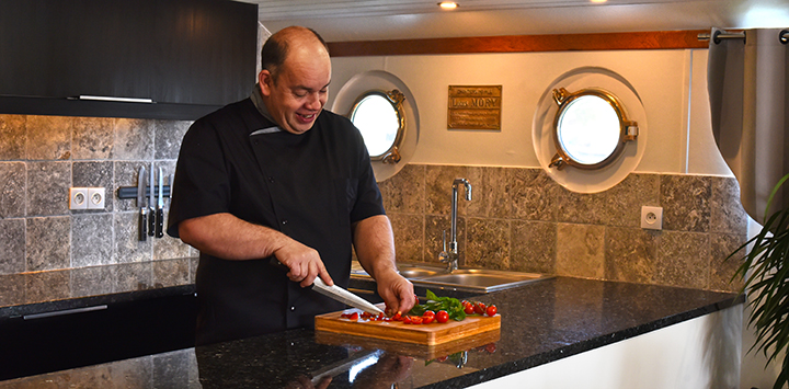 Chef Mike Crowson aboard luxury hotel barge Finesse
