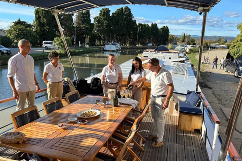The Anjodi crew, cruising the Canal du Midi The Anjodi crew, cruising the Canal du Midi