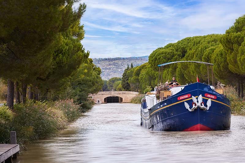 8-passenger hotel barge, Anjodi on the Canal du Midi