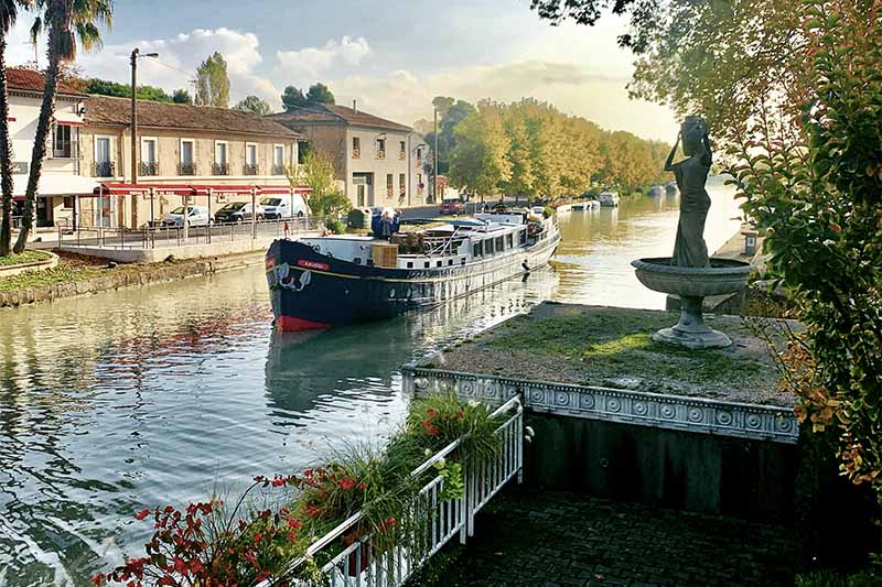 Hotel barge Anjodi on the Canal du Midi by Judi Cohen