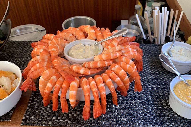 King prawns served aboard hotel barge Anjodi by Judi Cohen