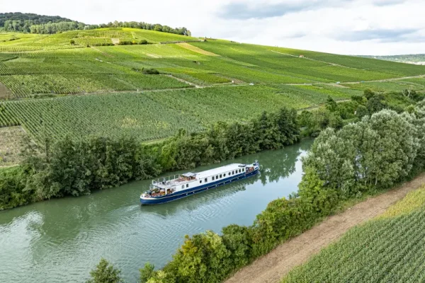 Kir Royale cruising past champagne vineyards