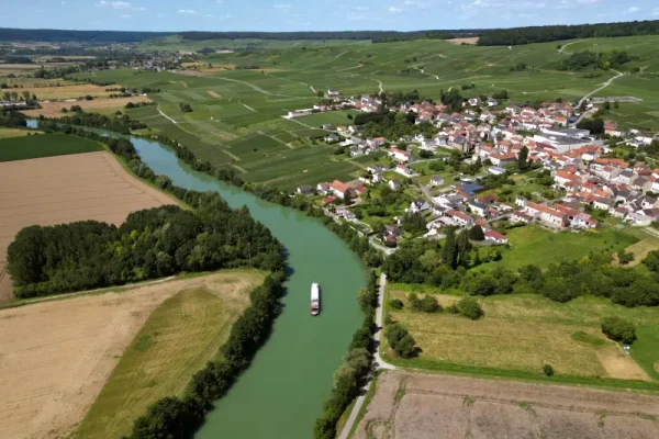 Kir Royale cruising in Champagne from above drone