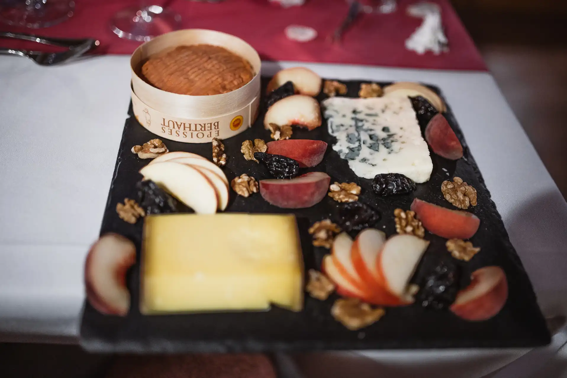 Cheese board served aboard European Waterways luxury hotel barge cruises