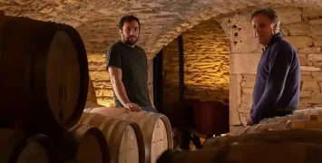 Jean Baptiste Jessiaume and his father in the cellars