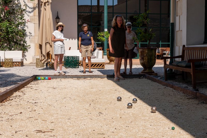 Playing petanque onboard Anjodi