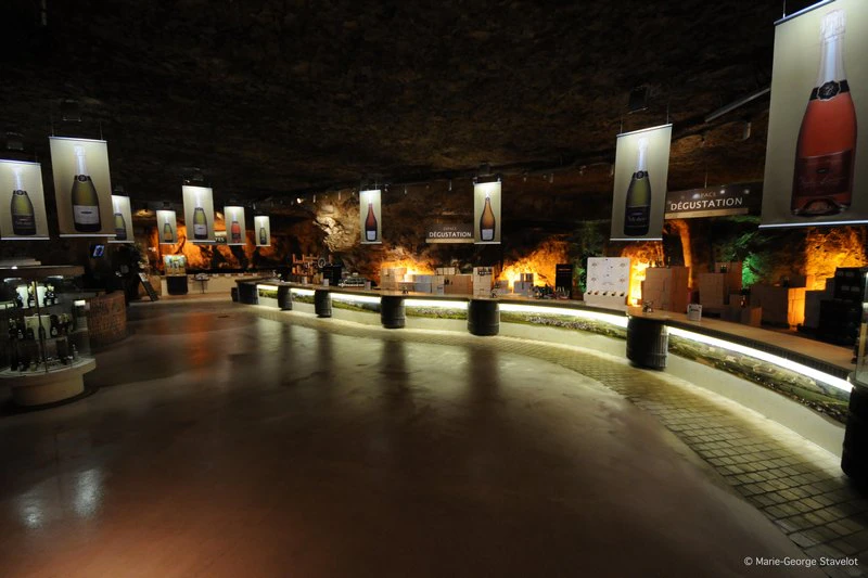 Bailly Lapierre tasting room inside a cavernous cave.